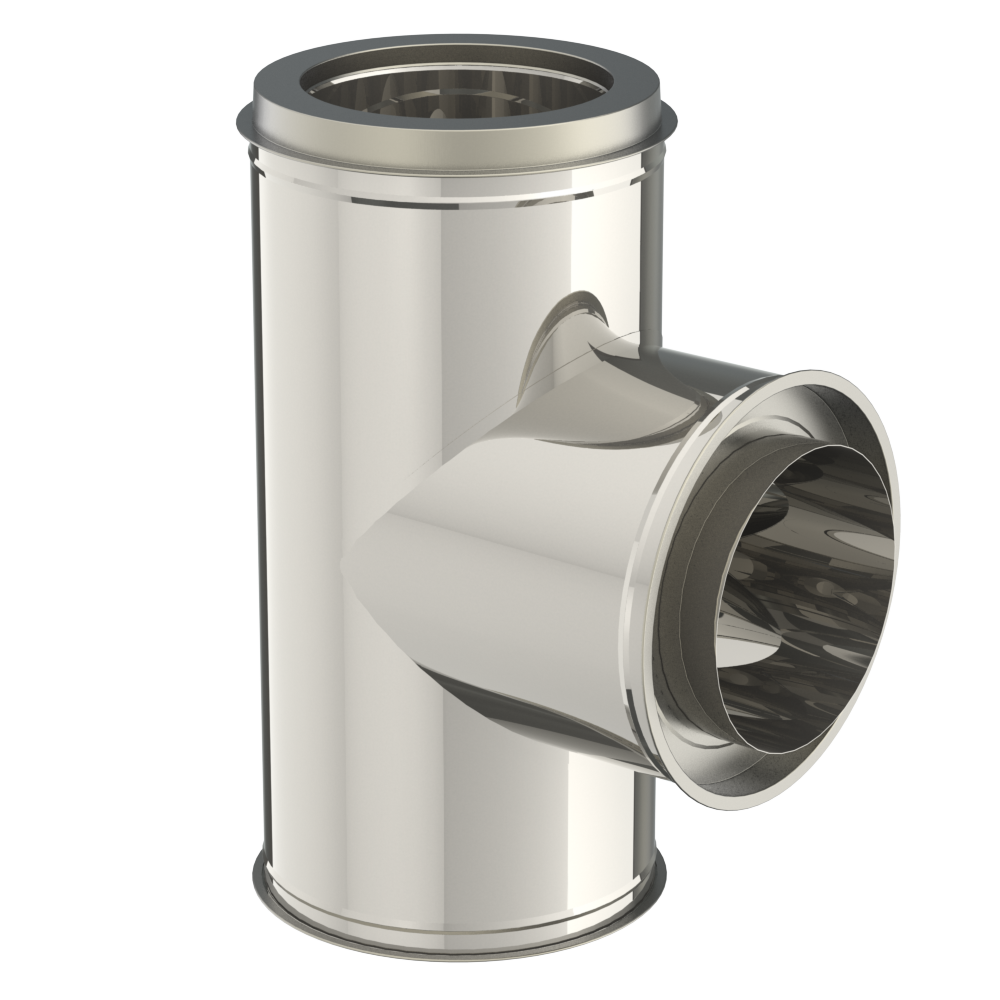 [DWBI.T90.200/T200] Dubbelwandig T-stuk in RVS / INOX, diameter 200/250mm.